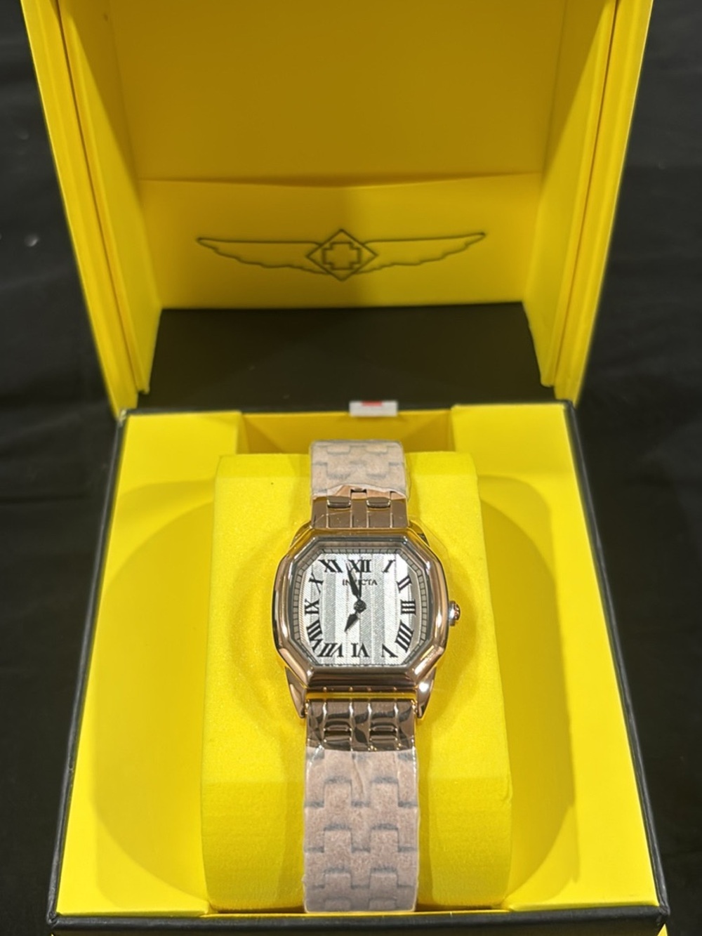 Invicta Rose Gold-Tone Watch with White Dial and Beige Strap